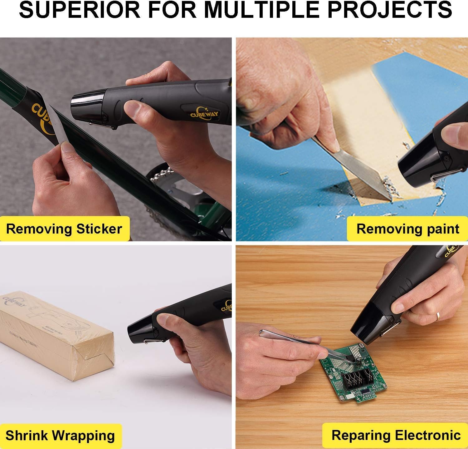 Buy 1 get 1 🔥 Mini Heat Gun, 350W 662°F Tiny Hot Air Gun Kit with Reflector Nozzle and Heat Shrink Tubing for Wire Connectors, Embossing Small Heat Gun for Epoxy Resin Vinyl Craft Candle Making, CUBEWAY