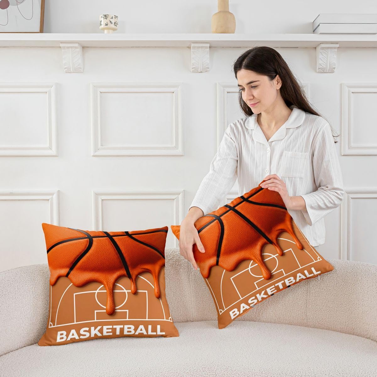 jejeloiu Kids Boys Girls Basketball Drip Throw Pillow Covers 1 Pcs 16"x16" image 3