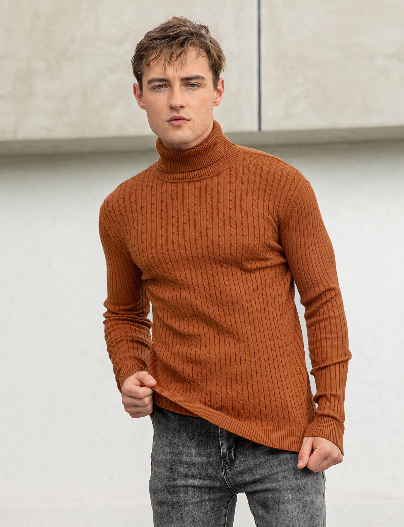 AIDEAONE Maglione Dolcevita da Uomo Maglione Casual a Costine Slim Fit a Maglia Collo Alto Pullover Dolcevita