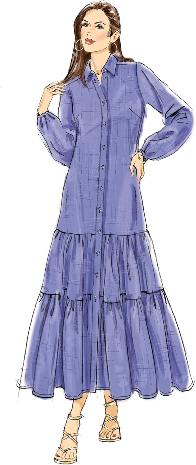 Butterick B6977H5 Easy-to-Make Misses' Sash and Loose-Fitting Tiered Hem Dress Sewing Pattern Packet, Design Code B6977, Sizes 6-8-10-12-14