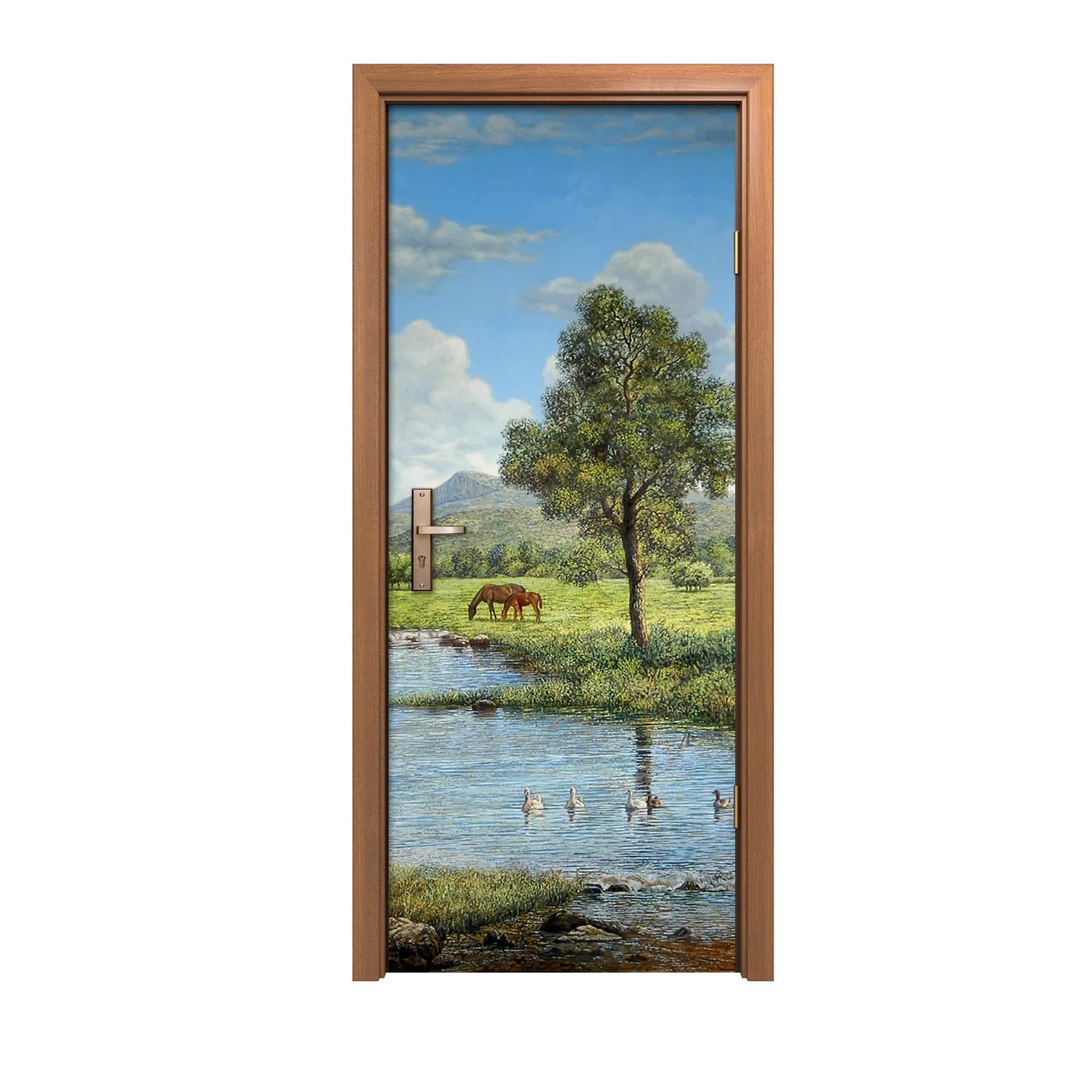 Autocollant de porte 90x200cm paysage de montagne pour sublimer la déco de votre salon
