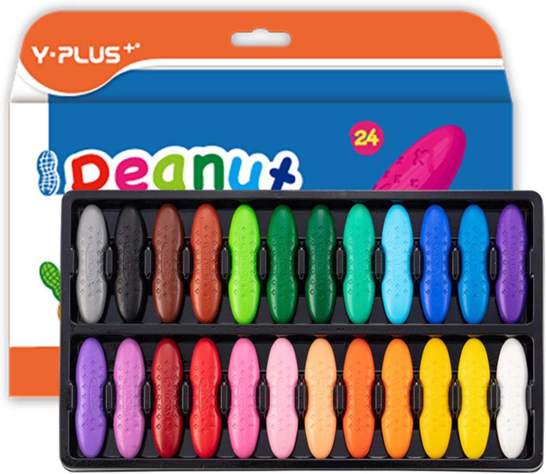 YPLUS Peanut Crayons for Kids, 24 Colors Washable Toddler Crayon, Non-Toxic Baby Crayons for ages 2-4, 1-3, 4-8, Coloring Art Supplies
