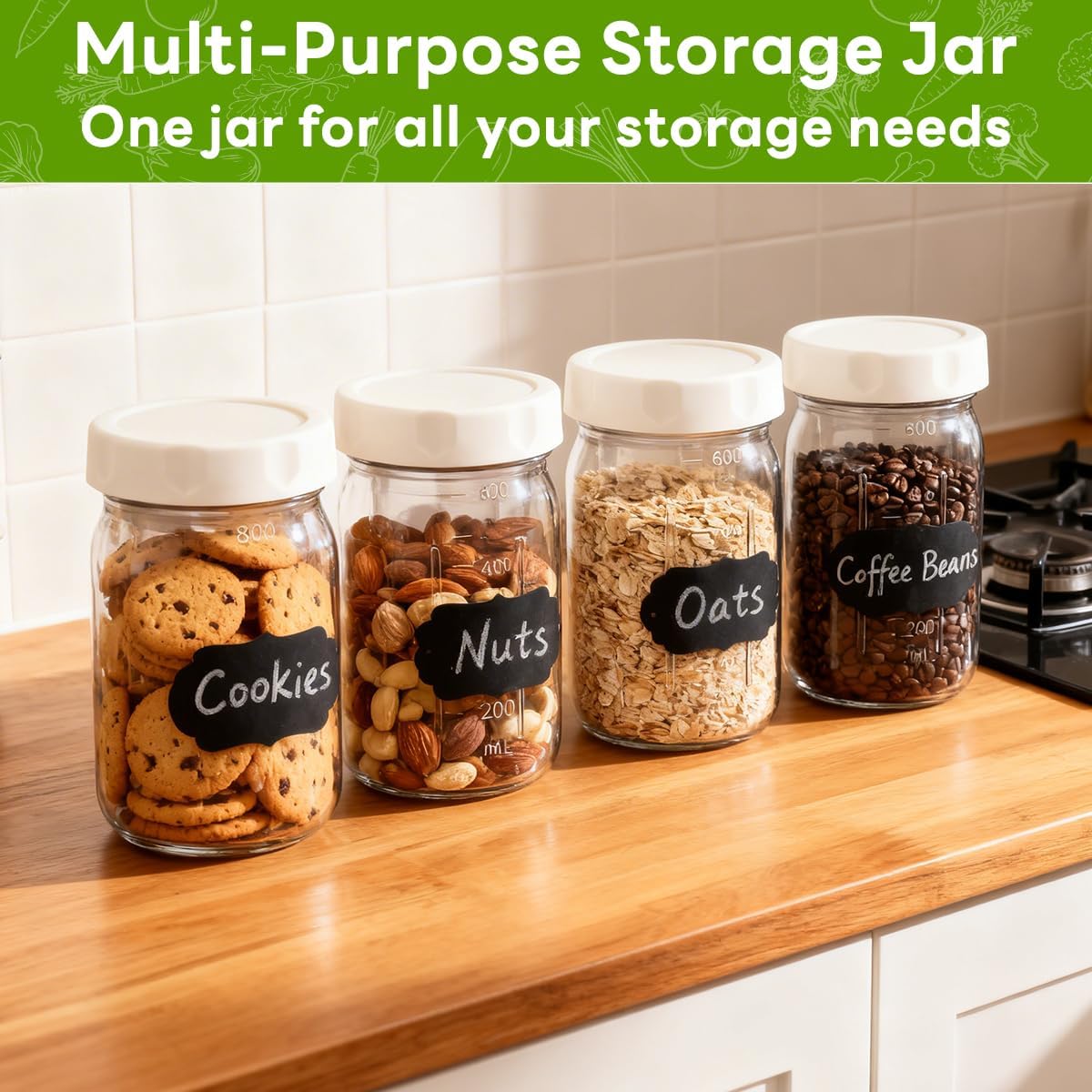 JUNLIN 4 Pack Glass Salad Jars, 32oz Meal Prep Salad Jar with 4 Forks, Leakproof Salad Container with Separate Wet/Dry Dressing Cups for Home, Office and Outdoor