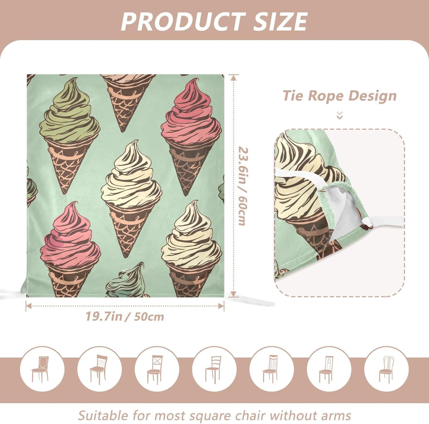 ALAZA Colorful Ice Cream Chair Back Cover Set of 6, Washable Reusable Removable Chair Slipcovers Decorative Chair Cover for Home Kitchen Wedding Party