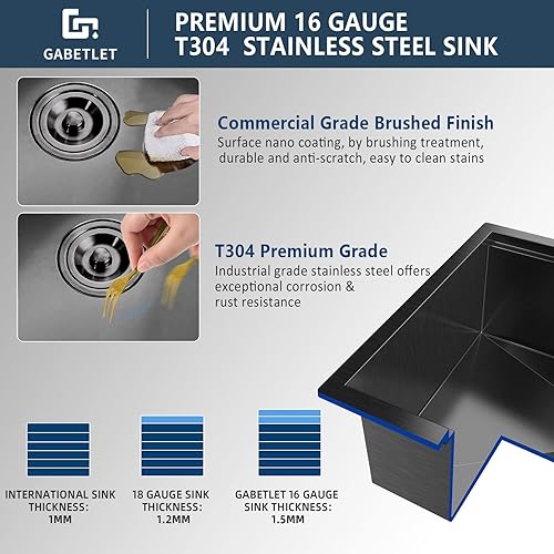Miniatura 3 de Fregadero de cocina con estación de trabajo de montaje inferior de 33 pulgadas, fregadero de cocina de acero inoxidable calibre 16 con revestimiento