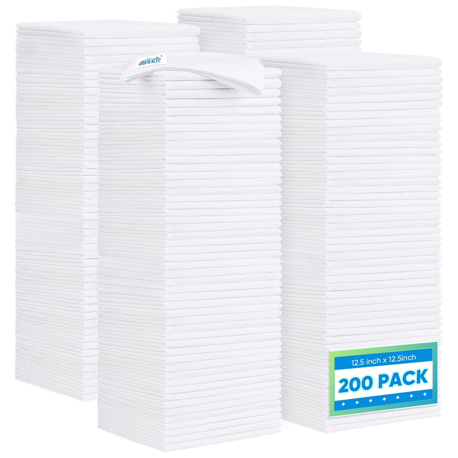 HOMEXCEL White Microfiber Cleaning Cloth 200PK, Towels for Cars, 12.5×12.5"