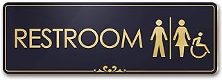 Restroom Accessible Sign, Black/Gold, Engraved, 3
