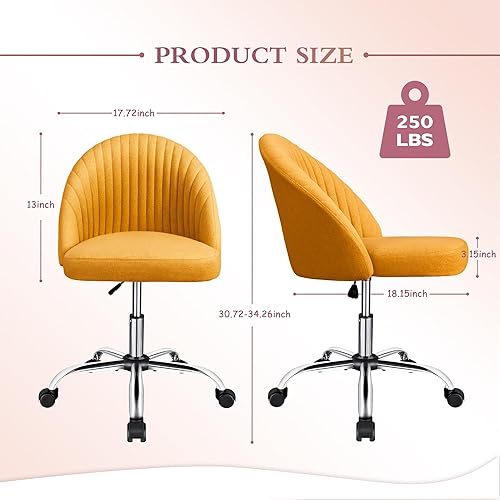Miniatura 6 de JUMMICO Silla de escritorio para oficina en casa, silla de tocador, tapizada, ajustable, con respaldo medio, giratoria, sin brazos, sillas de