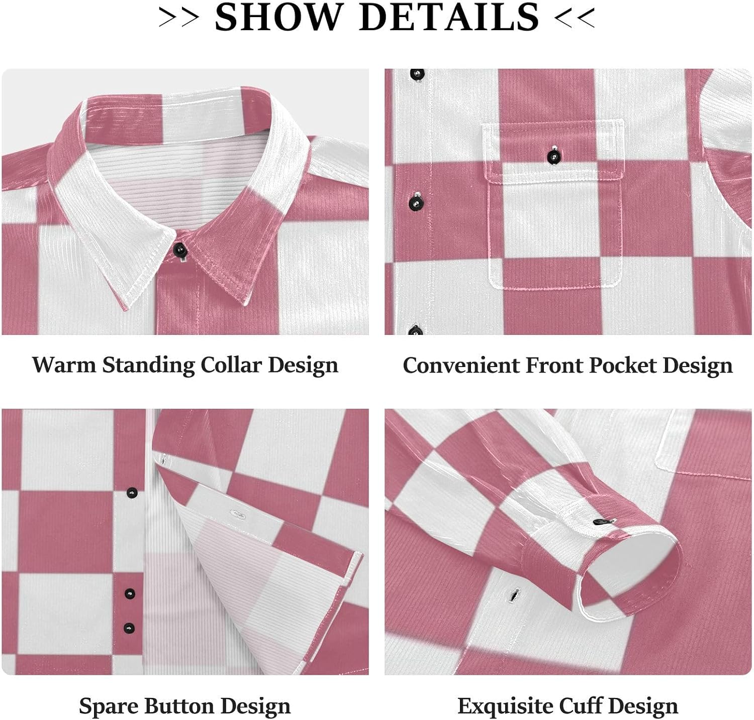No Woolen Cord Fabric Mens Rugby Shirts Long Sleeve for Women Vacation with Pockets