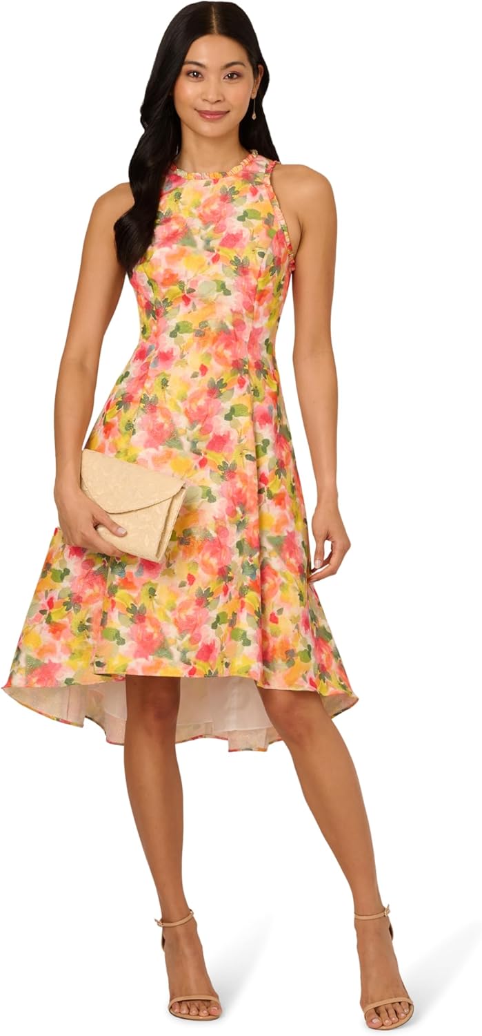 Adrianna Papell Womens Ruffled Jacquard Dress - Image 4