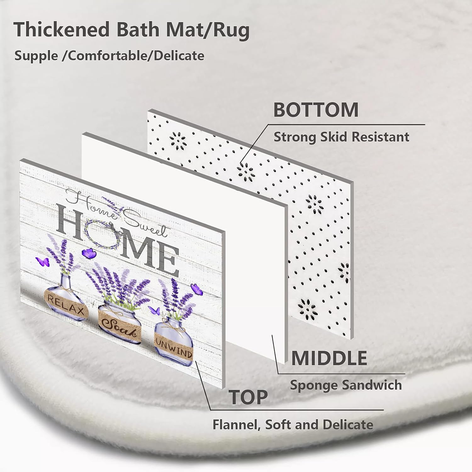 ALEXEX 4 PCS Purple Lavender Shower Curtain Sets,Home Sweet Bathroom Set with Shower Curtain and Rugs and Accessories,Farmhouse Country Shower Curtain Bathroom Decor with 12 Hooks,72 X 72 Inches