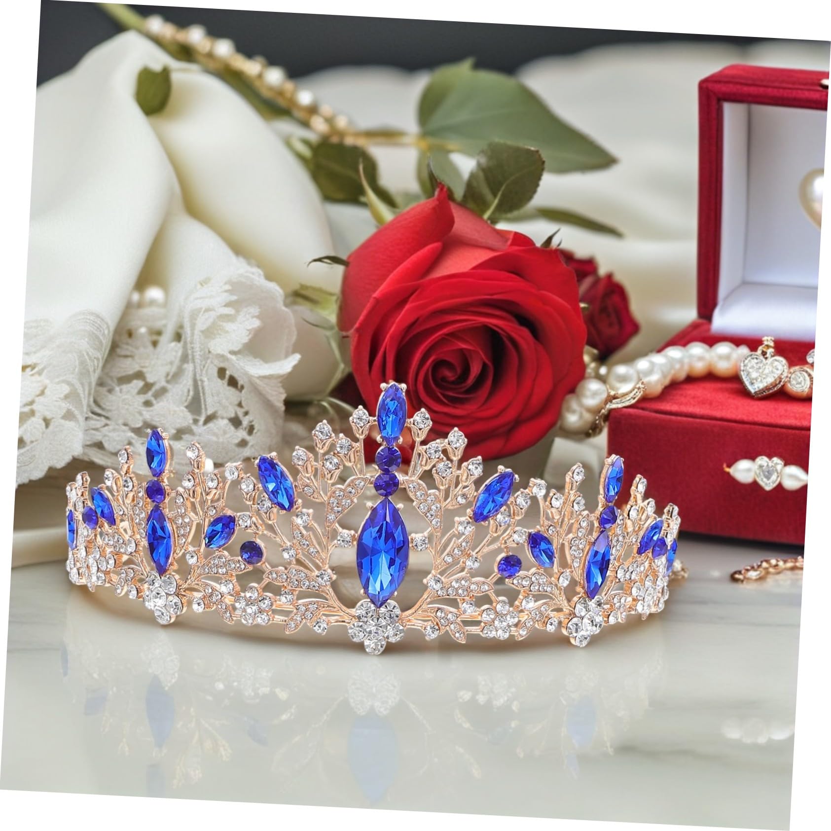 Outanaya Conjuntos de Joyas de Novia Tiara Brillante Collar y Pendientes de Gemas de Imitación para Boda Fiesta de Cumpleaños Accesorios de Novia