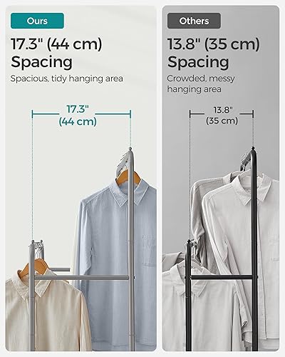 Miniatura 4 de SONGMICS Perchero con ruedas, doble barra para colgar ropa, 35.8 pulgadas, con estante de almacenamiento de malla densa, 2 frenos, cada riel