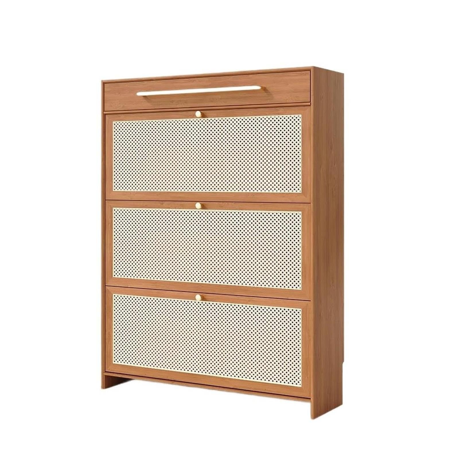 Scarpiera basculante in legno e rattan portavasi