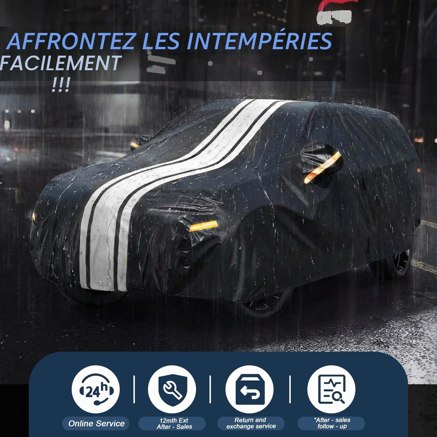 Cowtcver Bâche Voiture SUV Étanche Respirante Contre Pluie Soleil Poussière, Housse de Protection Voiture avec Zip et Doublure en Coton.Bâche pour RAV4, X-Trail, Model Y, 5008 etc.(pour 460 à 485 cm)
