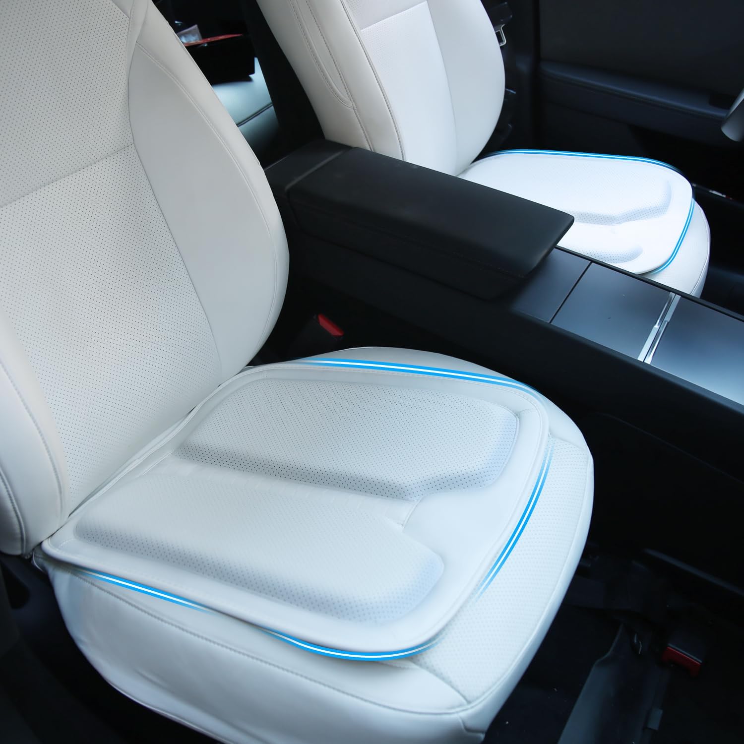 Car Seat Cushion White for Tesla Model Y 3 Highland S X Cybertruck Premium Memory Foam Driver Seat Cushion to Improve Driving View Nappa Leather Anti-Slip Pad (2 Pieces/White) White 2 Pieces