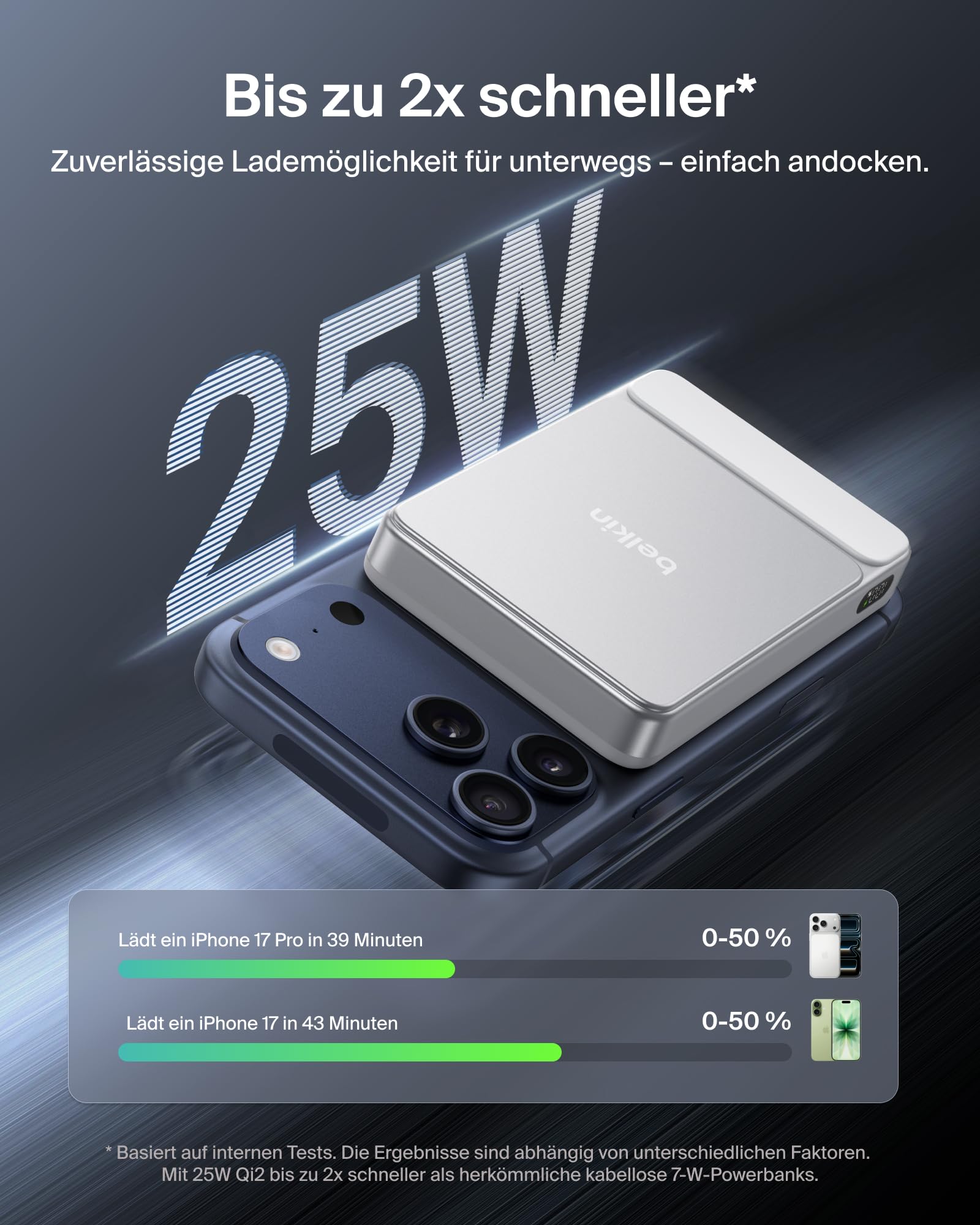 Belkin UltraCharge 10000mAh Magnetische Power Bank, USB-C Port – Weiß | 10K Powerbank Kabellos, Dünn, Qi2-zertifiziert, 25W, Magnetring, USB C Port, Bereits Geladen, Kabel, Geeignet für Flugreisen
