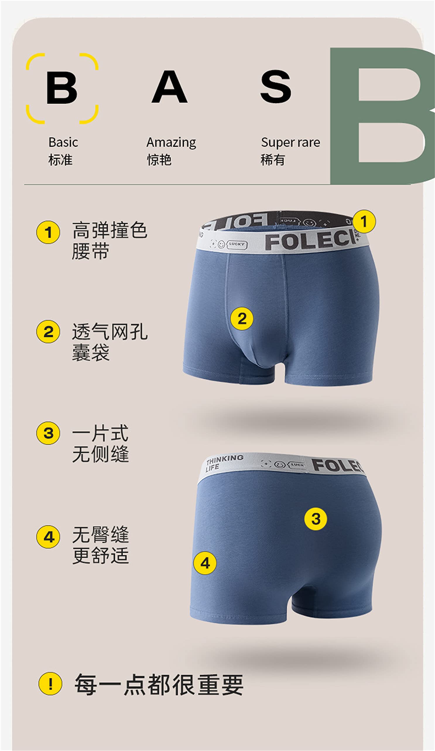 Boxer da Uomo 6Pcs Mens Cotone Vita Intimo di Tendenza personalità Tinta Unita Confortevole Giovane Boyshort