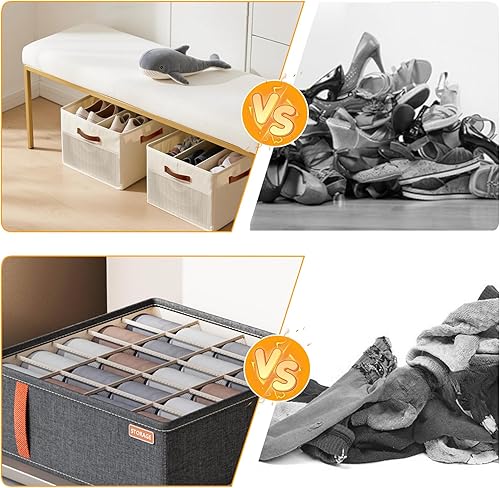 Miniatura 4 de Paquete de 2 organizadores de zapatos para armario con caja organizadora de calcetines, caja organizadora de zapatos plegable con divisores