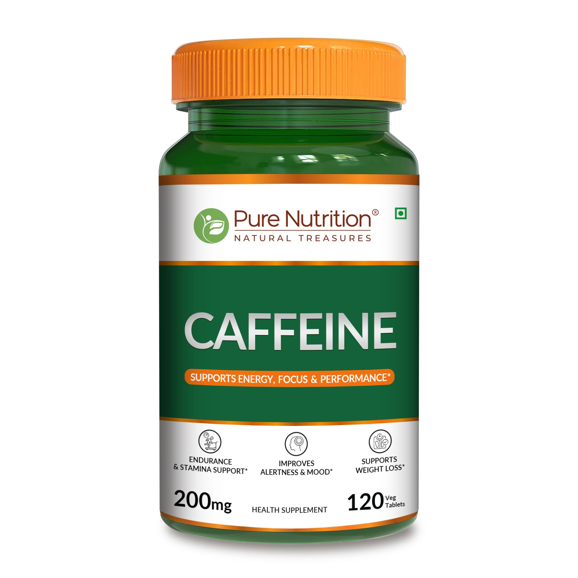 Pure Nutrition Caffeine 200mg – 120 Veg Tablets | Natural Energy Booster for Alertness, Focus & Endurance | Pre-Workout Support, Enhances Mental Clarity & Physical Performance | For Men & Women