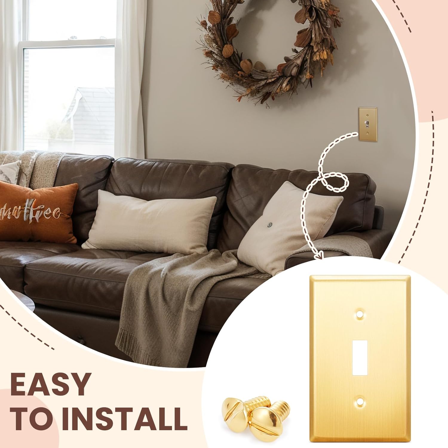 Zonon 8 Pack Gold Outlet Covers 4.50" x 2.76" Toggle Light Switch Covers Brass Metal Brushed Decorative Gold Receptacle Wallplate Corrosion Resistant,Standard Size,Brushed Brass