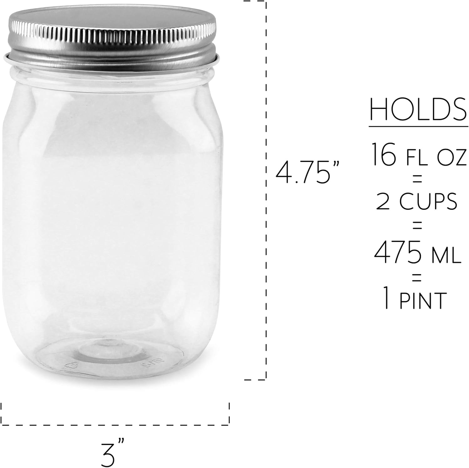 Buy Cornucopia 16 Ounce Clear Plastic Mason Jars 8 Pack Silver Metal Lids Pet Bpa Free Mason Jars With One Piece Lids 2 Cup Pint Capacity Compatible W Regular Mouth Mason Jar Lids Plastic Jars Online In Ecuador