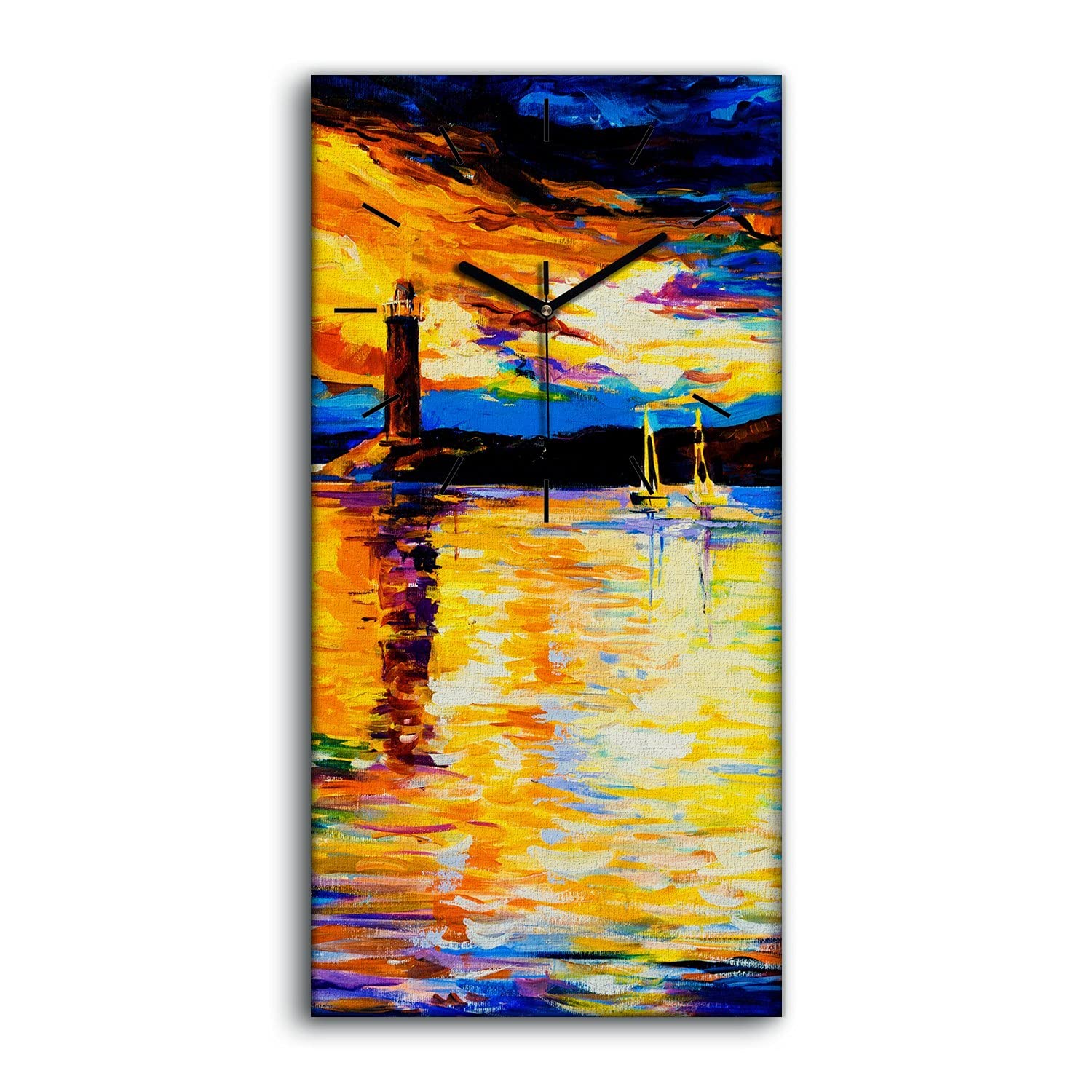 Horloge sur Toile Moderne avec Mains Noires Tableau Mural Phare Aquatique 30x60