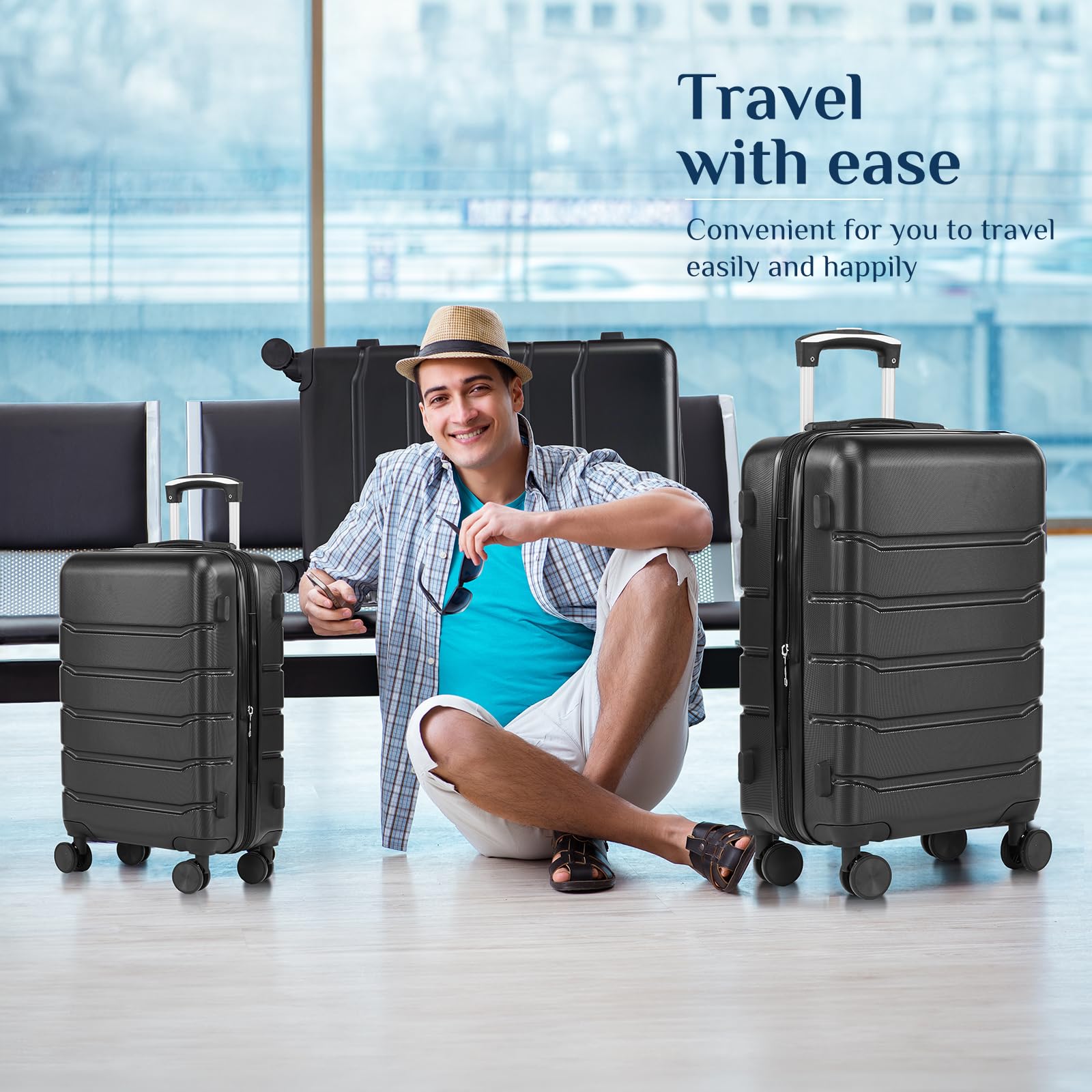OLIXIS 3-Piece Luggage Set, Carry On Suitcases with Spinner Wheels, Expandable Travel Luggage with TSA Approved Lock & ABS Hard Shell, Black view 7