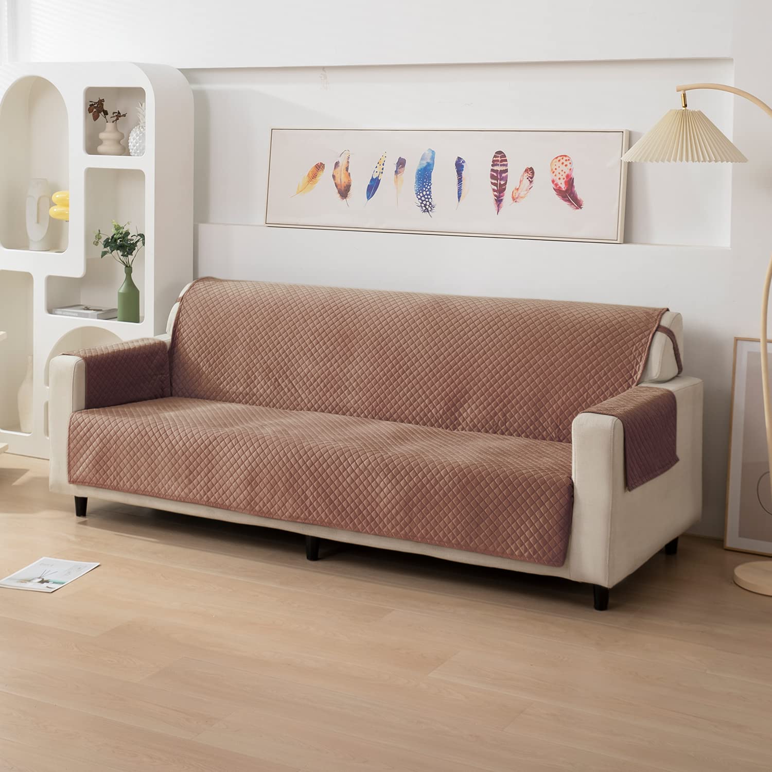 HOKIPO 4 Seater Quilted Velvet Sofa Cover Protector, 220x184 cm, Russet Brown (IN-602-BR)-image-15