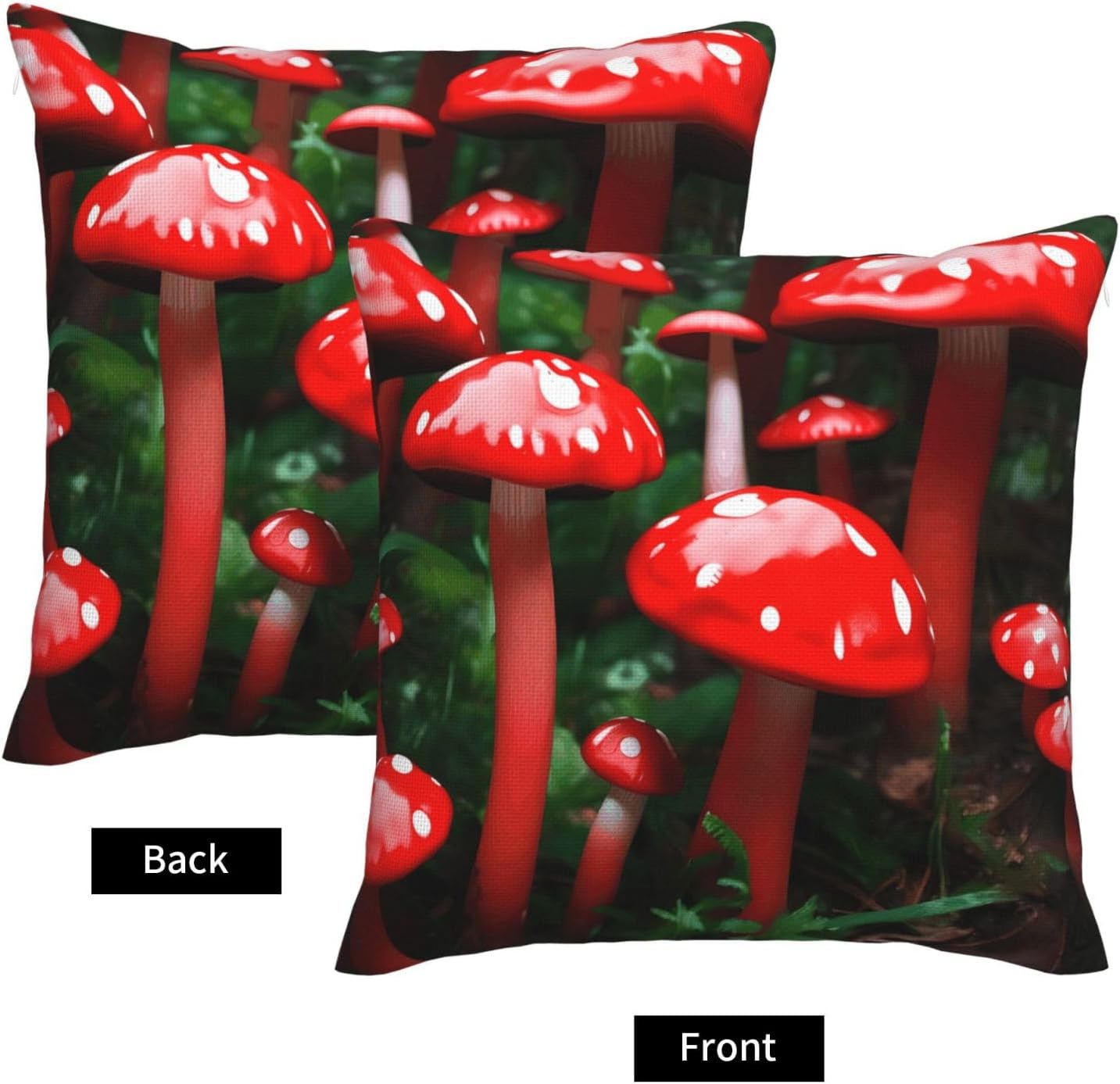 Red Mushrooms Imitation Linen Pillowcase -2 Sets, Fashionable Home Decoration, Used for Sofas, Gardens, beds