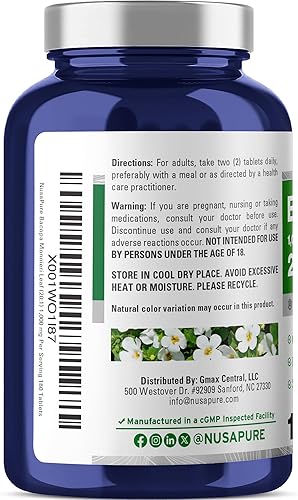 Miniatura 3 de NusaPure Bacopa Leaf Monnieri Extract 20,000 mg 180 Tabletas (Extracto 20:1, Sin OGM, Sin Gluten)