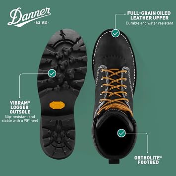 Danner Logger Boots for Men - Waterproof, Oiled Nubuck Leather on a Lightweight Platform with Vibram 360 Traction Outsole with 90-Degree Heel