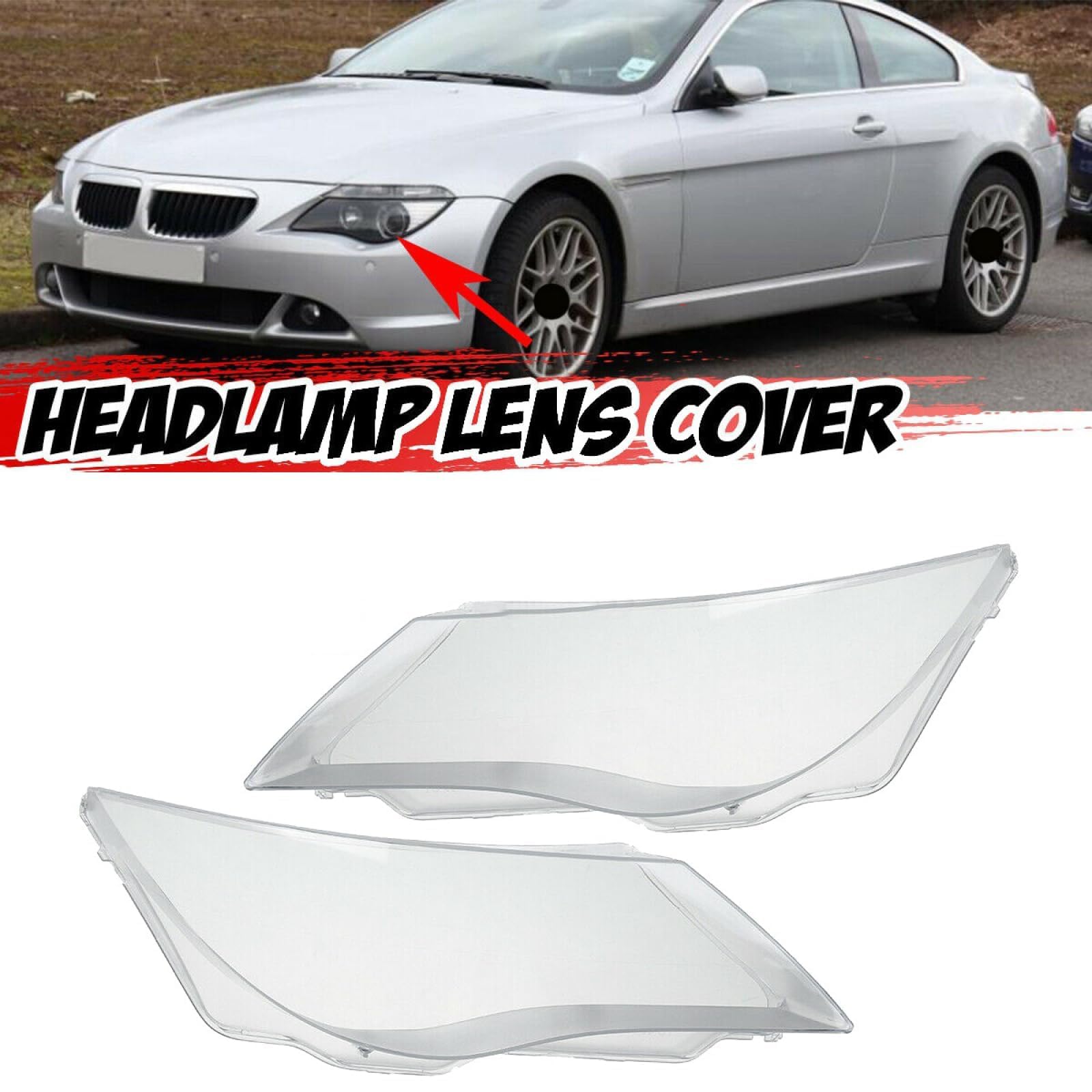 Auto Fari Paralume per BMW E63 E64 M6 2004-2010 Lente Protezione Luce Fanale Rincipale in Vetro Faro Copriobiettivo Anteriori Copertura Dell'alloggiamento,Right