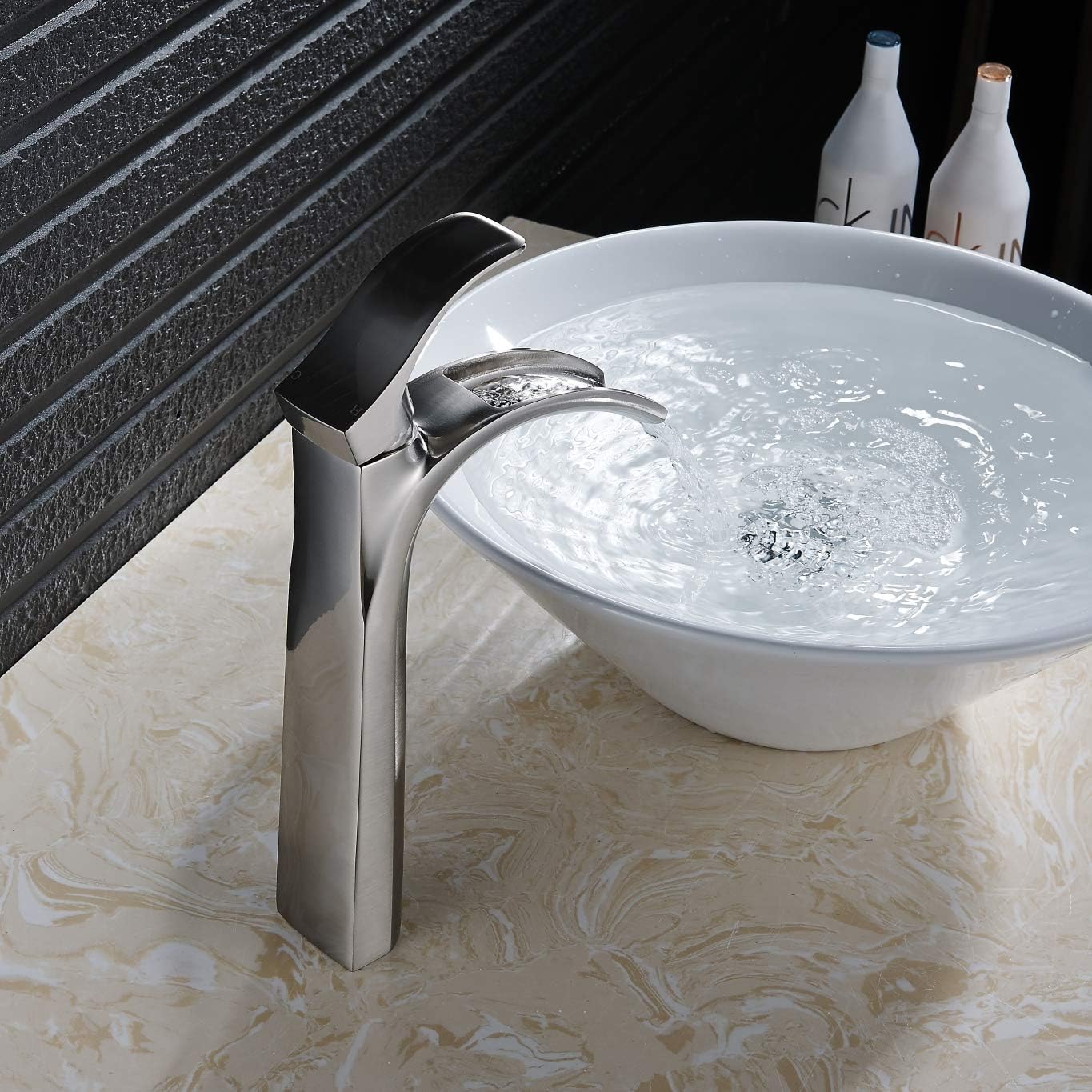Holiday Deals 🛒 Yodel Modern Tall Widespread Brushed Nickel Single Handle Single Hole Waterfall RV Vanity Bathroom Vessel Sink Faucet for 1 Hole Installation Hot and Cold Mixer