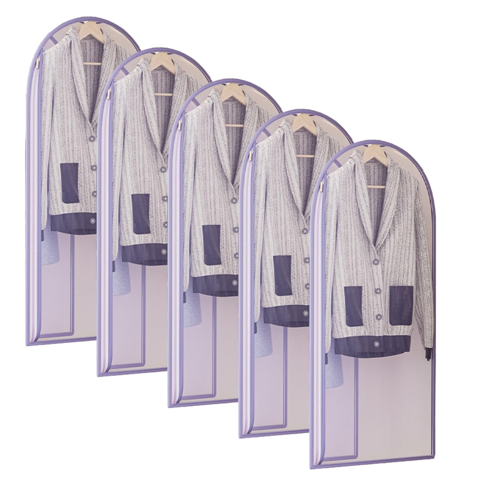Fundas para Ropa, Funda Traje con Cremallera Lateral, Material Suave, Transparente, para Abrigos, Chaquetas y Trajes (5 Piezas)(60x110cm/24x43in)