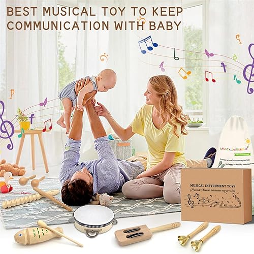 Miniatura 6 de Jpnew Instrumentos musicales para niños pequeños, juguetes musicales de madera natural, juego de instrumentos de percusión, xilófono educativo