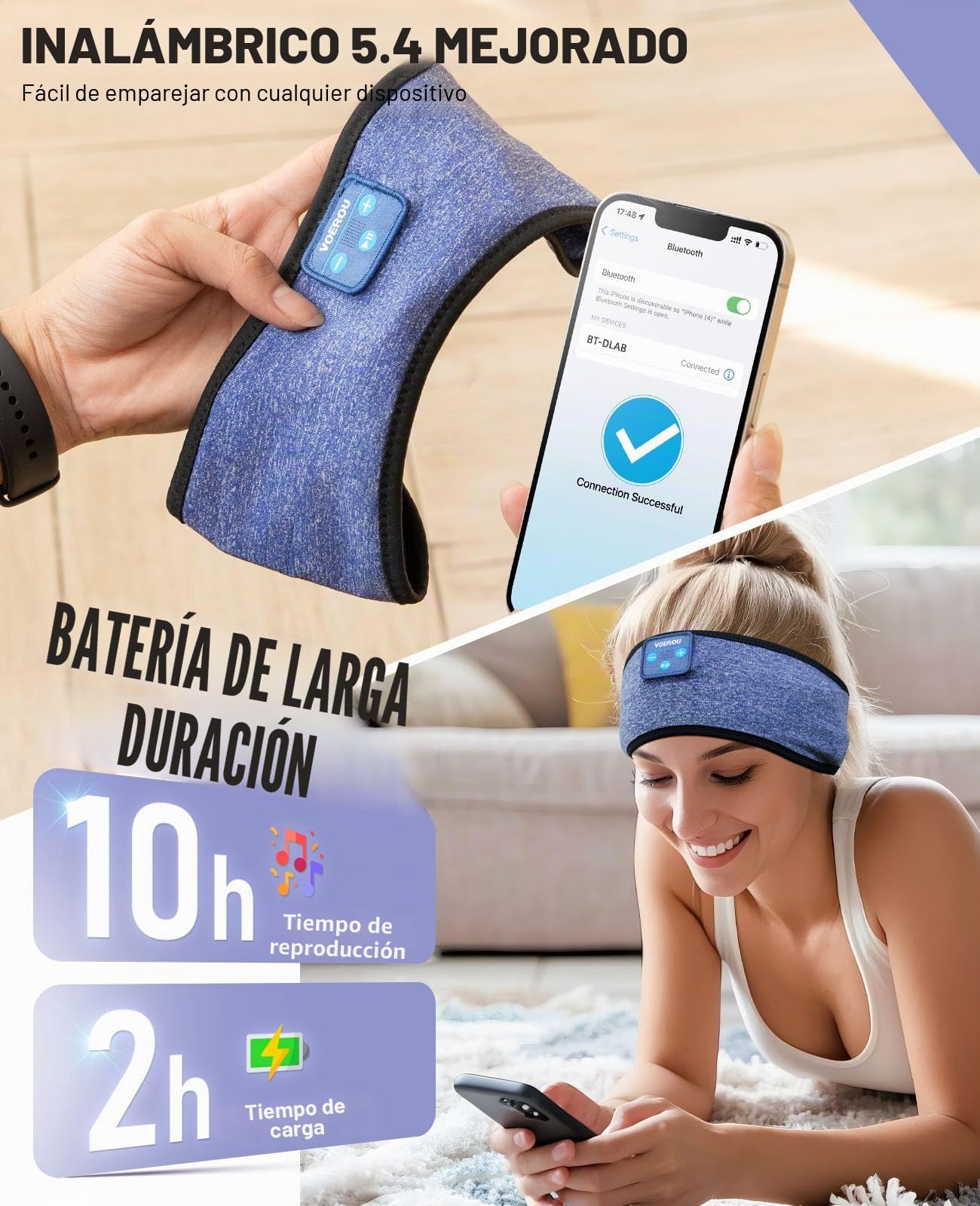 Voerou Auriculares Bluetooth 5.4 para Dormir, Auriculares Inalámbricos con Altavoces Ultrafina y Estéreo, Auriculares para Dormir para Entrenamiento, Correr, Yoga y Meditación, Dispositivos