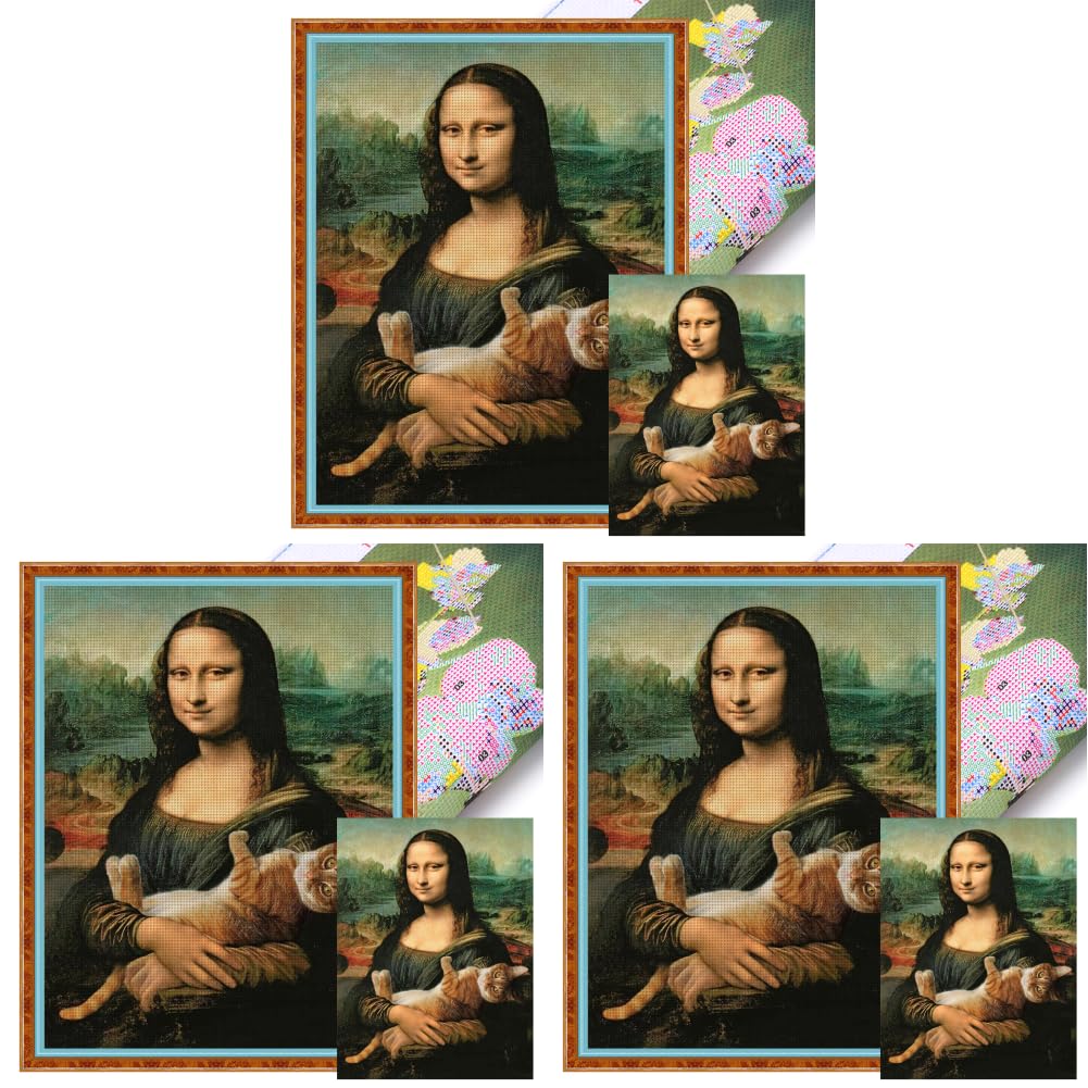 Kexpery Mona Lisa Cat zestaw do haftu krzyżykowego 14CT duży format 65x40cm dla początkujących DIY rzemiosło dekoracji