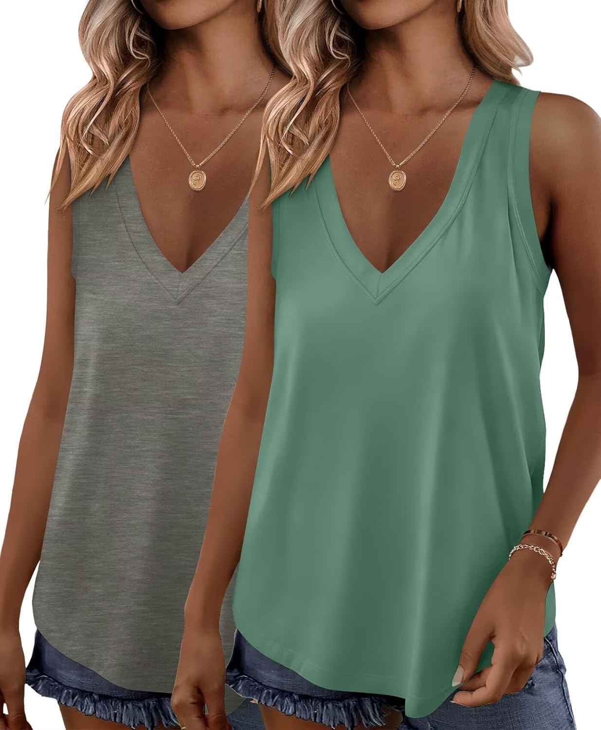 KKJ 2 Pack Womens Tank Tops 2026 Workout V Neck Tees Spring Summer Sleeveless Loose Fit Casual Outfits Shirts Fashion Clothes