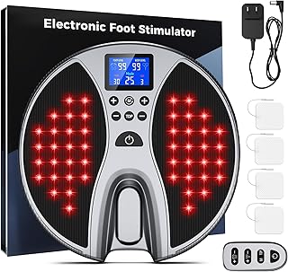 Durchblutungs-Stimulator Füße Beine, EMS Fußmassagegerät mit Rotlichttherapie 25 Modi und 99 Intensitäten zur Verbesserung der Durchblutung, Elektrische FußMassagegeräte mit TENS Elektrodenpads