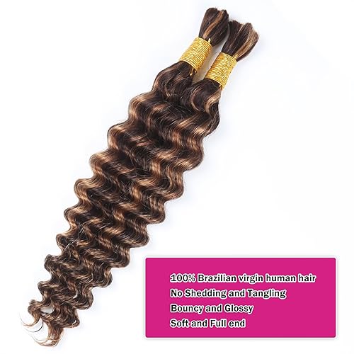 Miniatura 2 de RESACA Cabello humano ondulado profundo a granel para trenzar de 18 pulgadas, 2 manojos 100% sin procesar, extensiones de cabello humano virgen