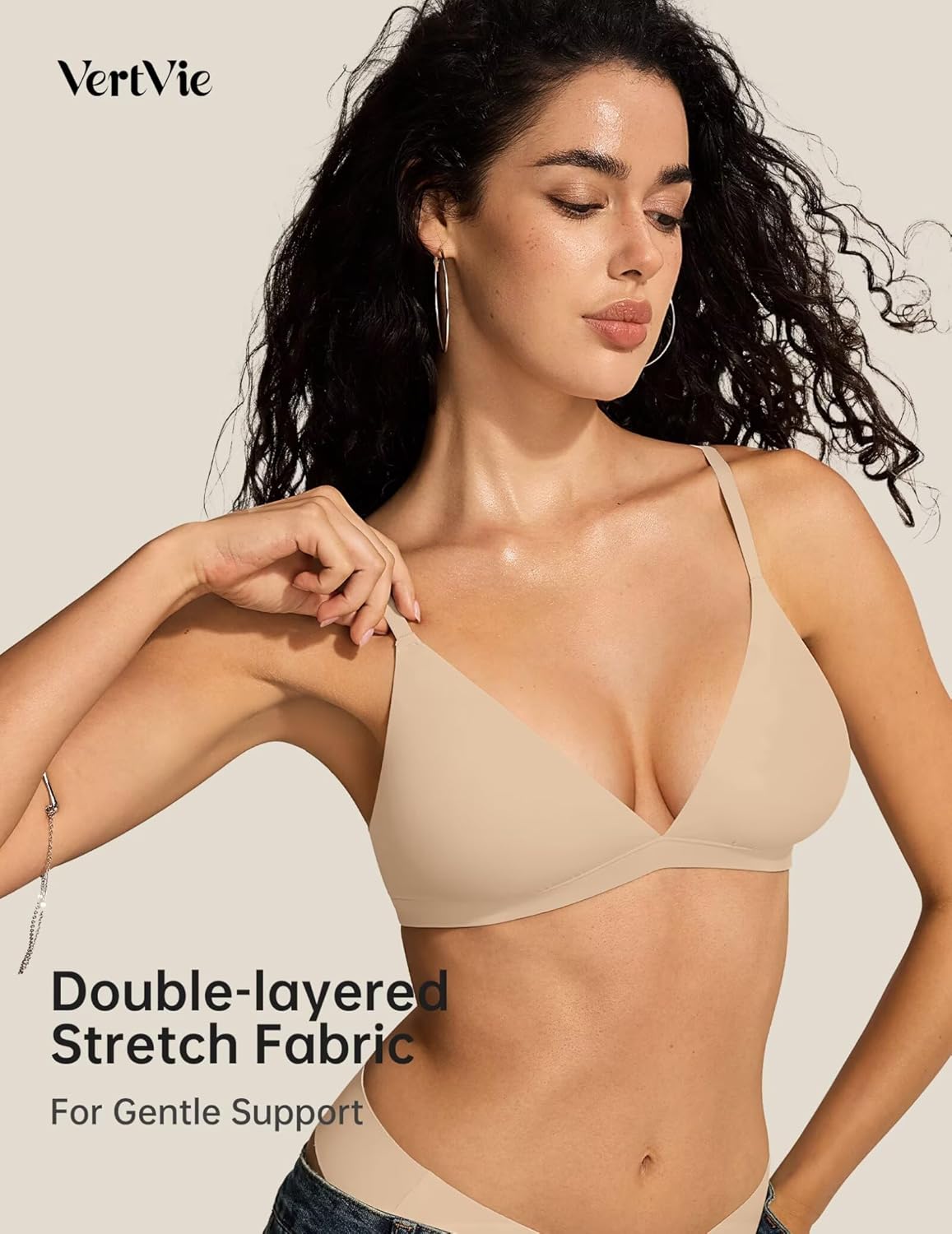 Vertvie Womens Wireless Plunge Unlined Triangle Bralette No Underwire Sexy Comfortable Bras Seamless Everyday Bra (Vanilla White,Medium) - Image 4