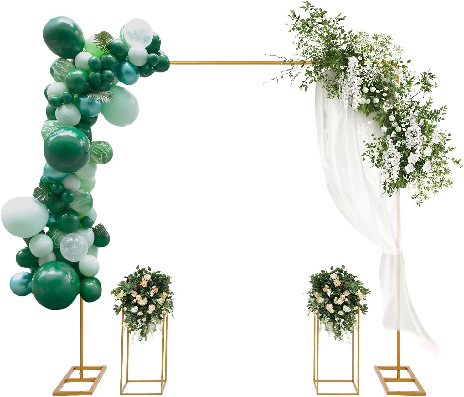 Metal Wedding Stand Wedding Arch Backdrop Stand Set with 3 * Gold Balloon Stand for Wedding Ceremony Birthday Party Baby Shower Anniversary Decoration 17.6lbs Load Capacity