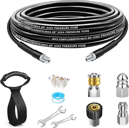 Budiwati Kit de chorro de alcantarillado de 25 pies para lavadora a presión, manguera limpiadora de drenaje de chorro de agua de 5800 PSI con botón