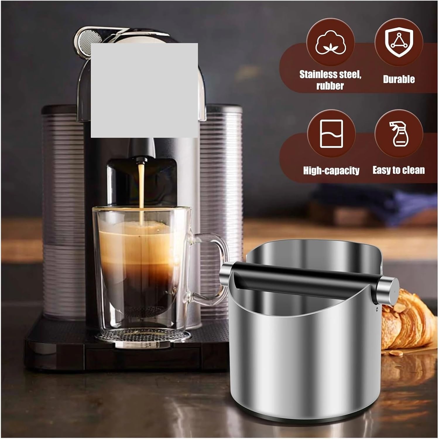 Coffee Knock Box Stainless Steel Non Slip Ground With Rubber Ring Beveled Bin(Small)