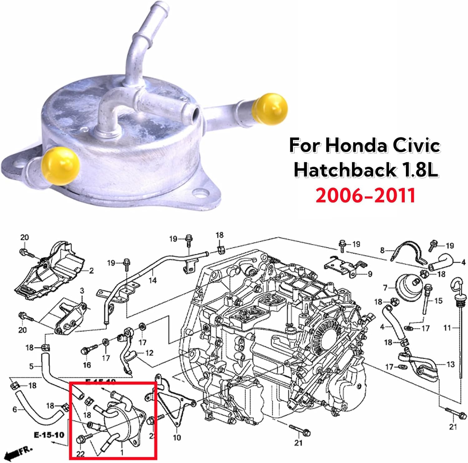 Transmission Oil-Fluid Cooler Warmer Compatible with Honda Civic VIII Hatchback 1.8L 2006-2011 Replace for 19430RNAA51