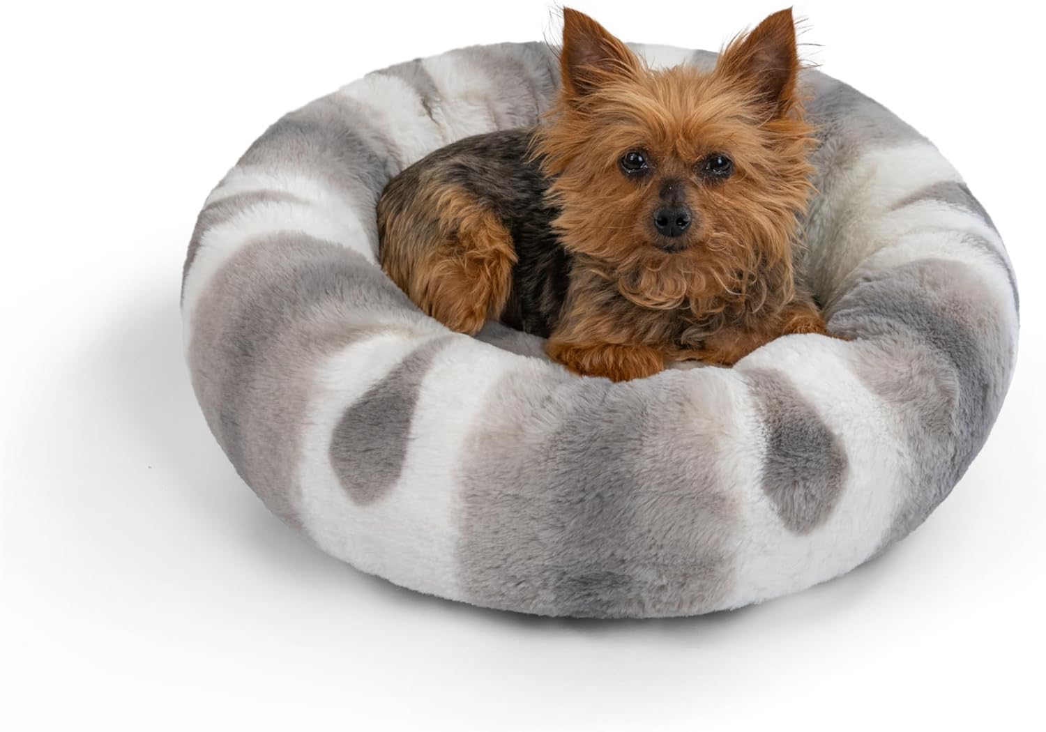 Best Friends by Sheri Patterned Lux Faux Fur Calming Donut Dog Bed, Gray, Extra Small, 18x18