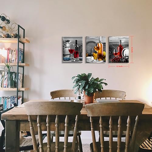 Miniatura 2 de YUANAND Arte de pared de frutas de vino, decoración de cocina, copas de vino tinto y barril de uva, ilustraciones modernas, cuadros listos para