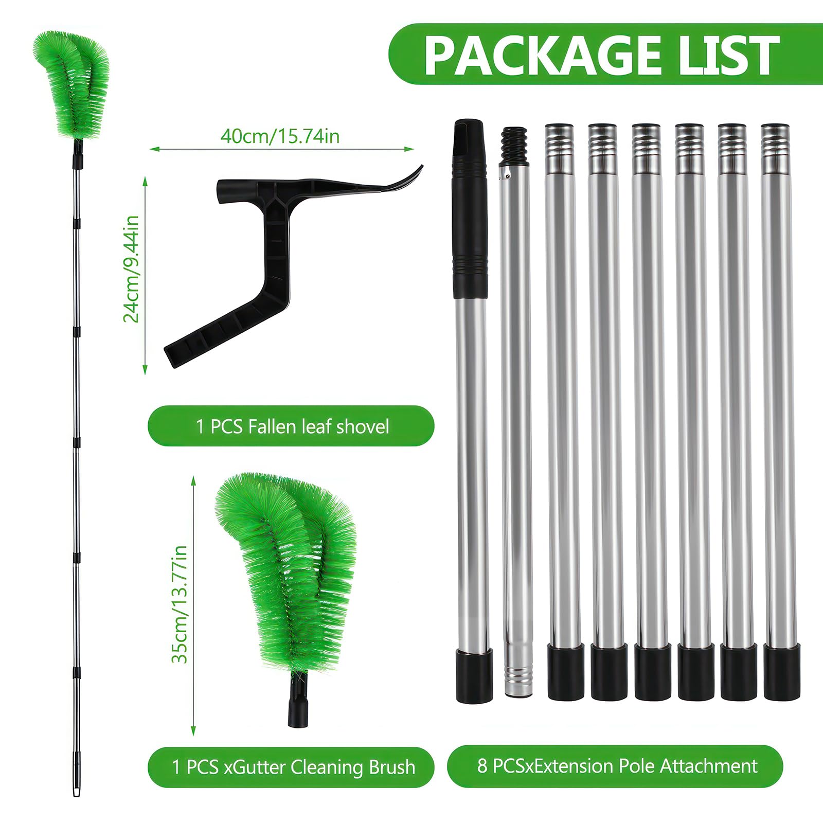 2-in-1 Gutter Cleaning Tools, 320cm Gutter Cleaning Tools Telescopic with Gutter Brush & Leaf Shovel - Image 2