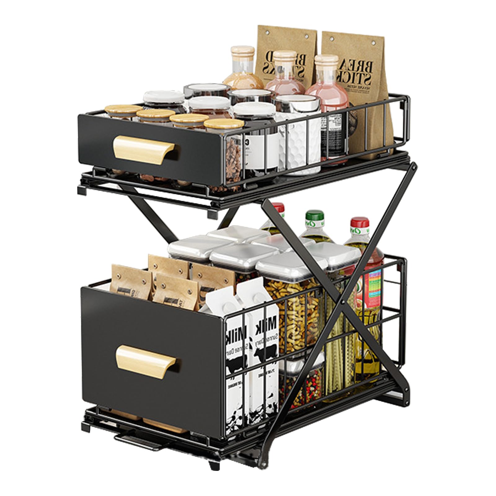 Organizador de cocina plegable de 2 niveles, 26 x 40 x 43 cm, estante para especias, cajón extraíble regulable en altura, organizador para armario que ahorra espacio, para especias, cosméticos, baño